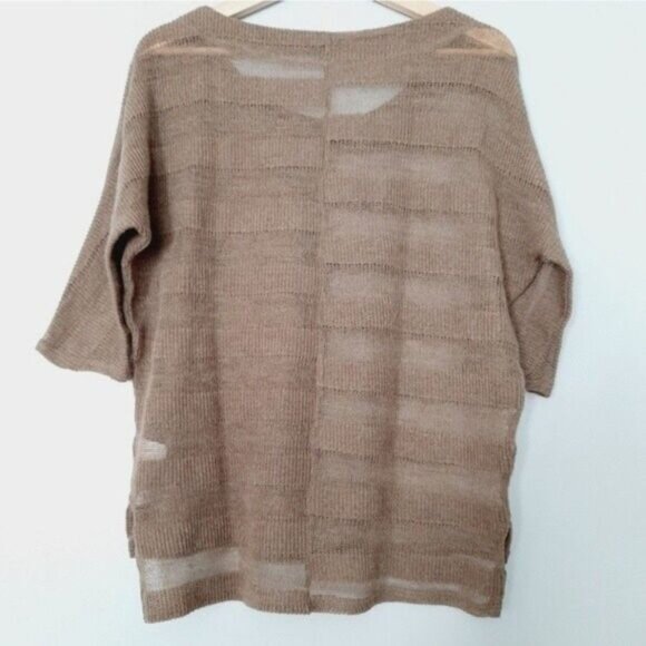 BLUE BIRD Semi-sheer Oversized Fine Knit Sweater Top Stripped Tan Sz M - Picture 8 of 10